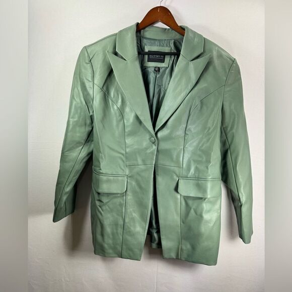 ELOQII Green Single Button Faux Leather Blazer Size 14 - Picture 1 of 11